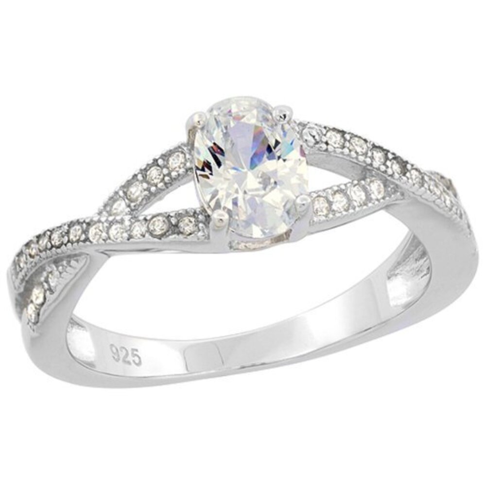 Sterling Silver Oval CZ Twisted Engagement Ring